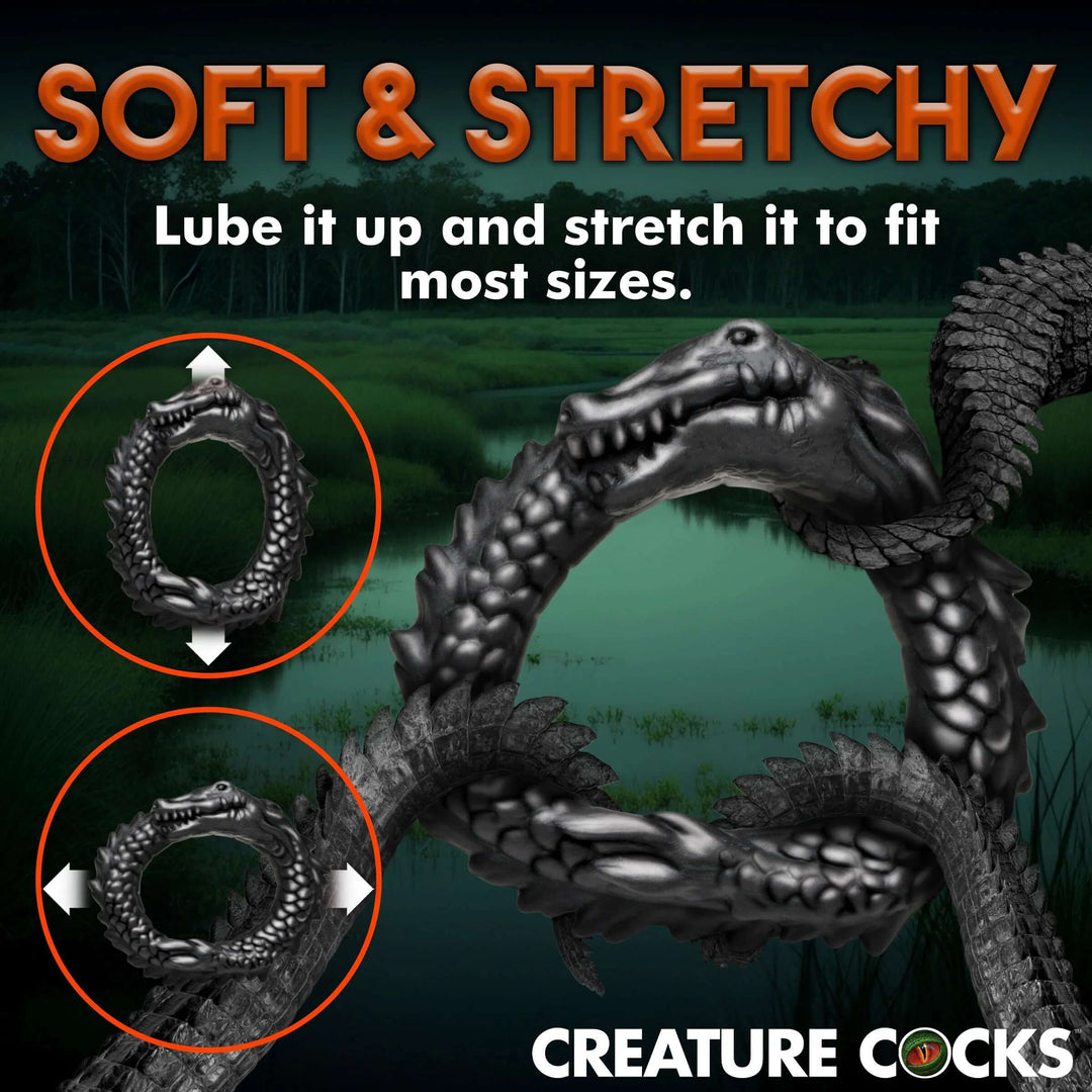 Black Caiman Silicone Cock Ring - Black