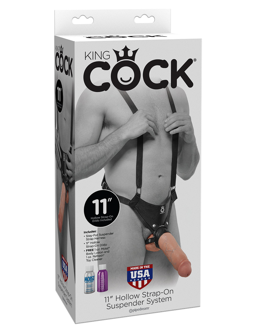 King Cock 11 Inch Hollow Strap on Suspender  System - Flesh