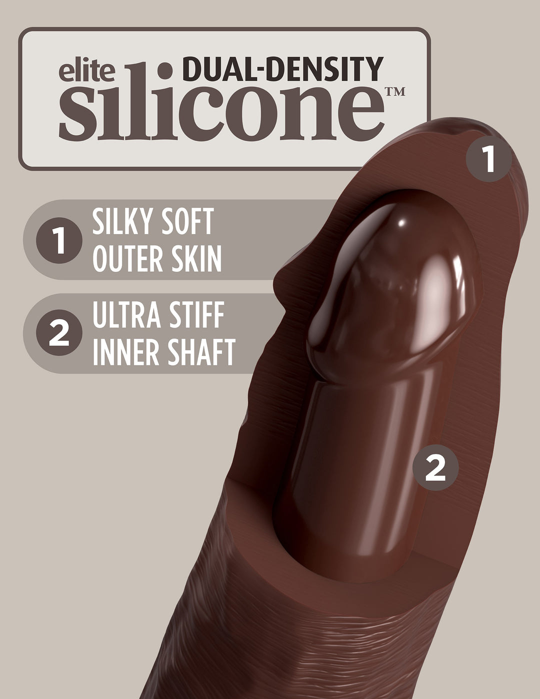 King Cock Elite 9 Inch Vibrating Silicone Dual  Density Cock With Remote - Brown