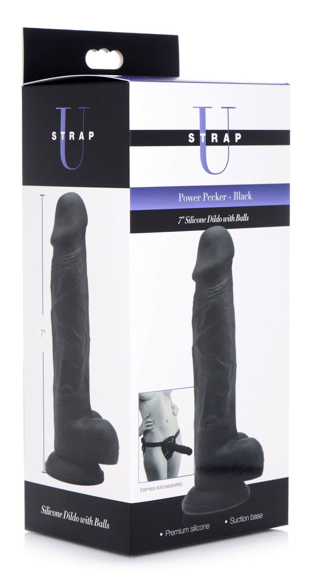 Power Pecker 7 Inch Silicone Dildo With Balls - Black