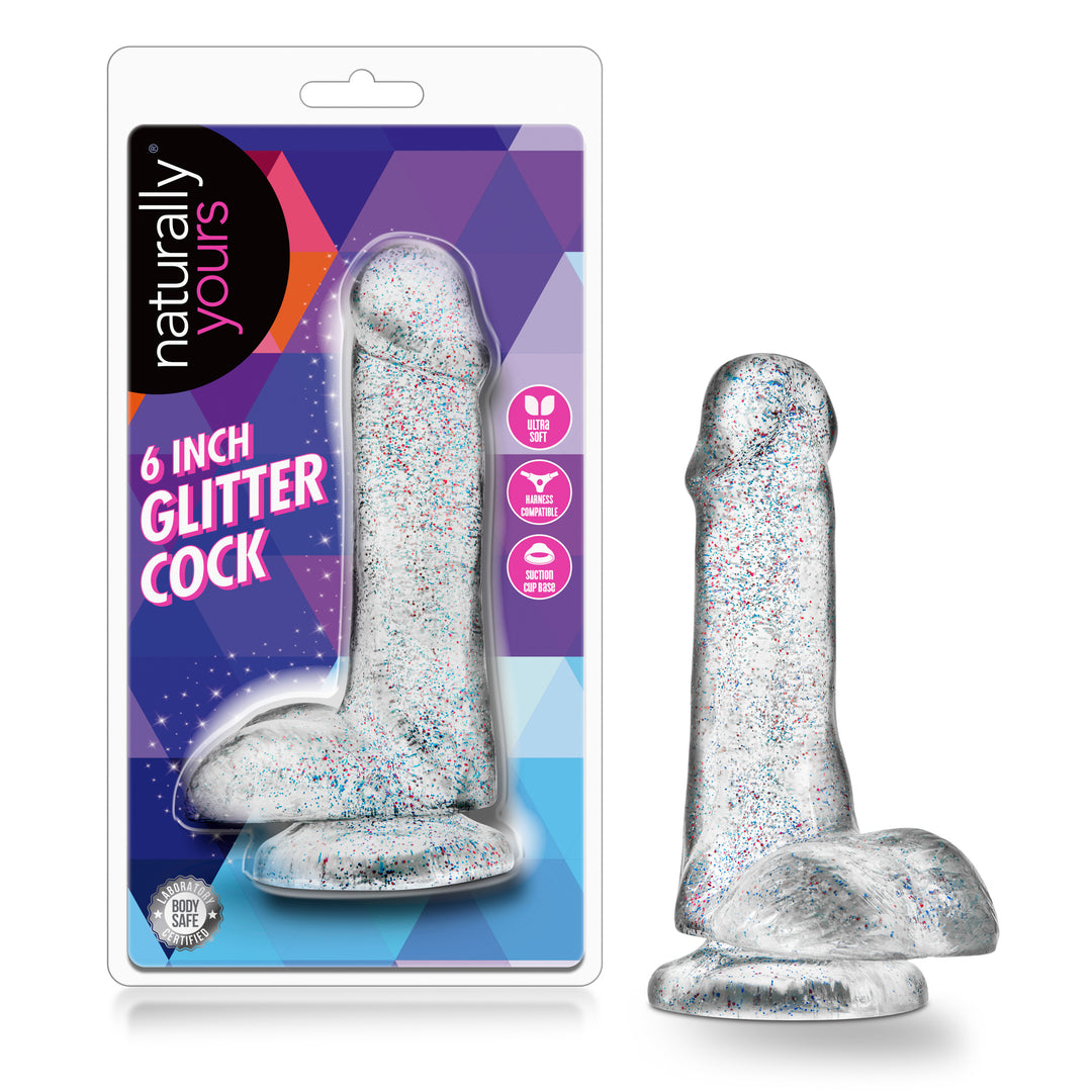 Naturally Yours - 6 Inch Glitter Cock - Sparkling Clear