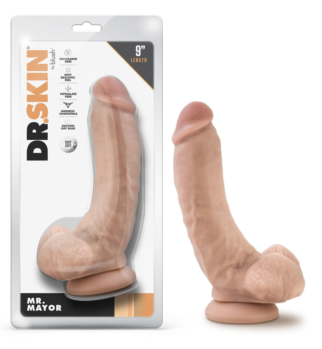 Dr. Skin - Mr. Mayor - 9 Inch Dildo With Balls -  Beige