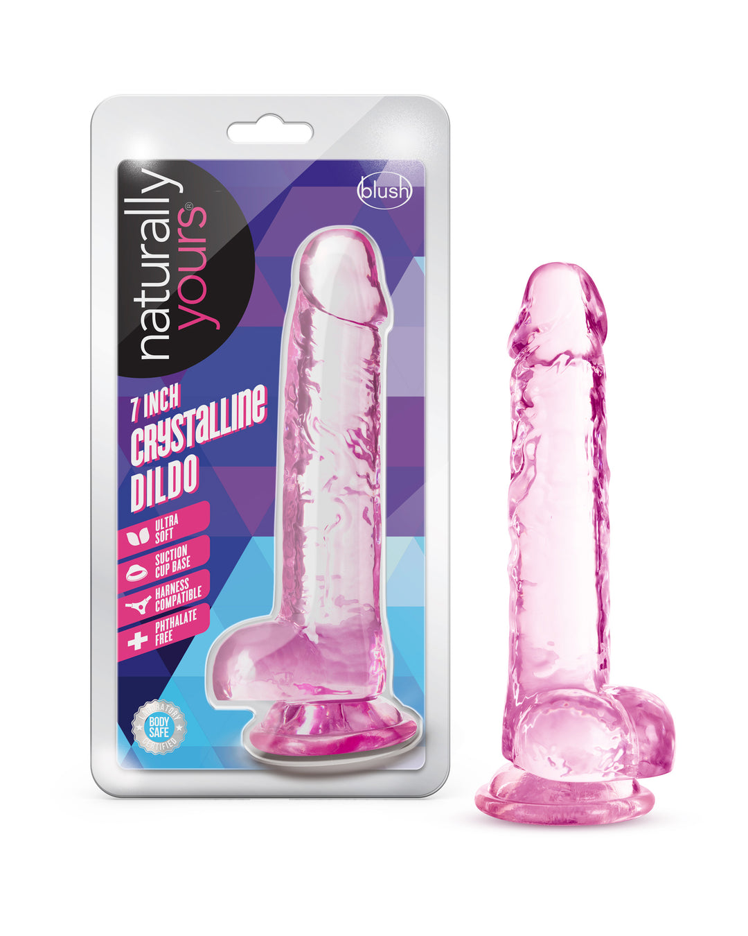 Naturally Yours - 7 Inch Crystalline Dildo - Rose