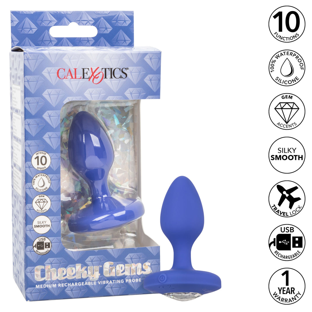 Cheeky Gems - Medium Rechargeable Vibrating Probe  - Blue