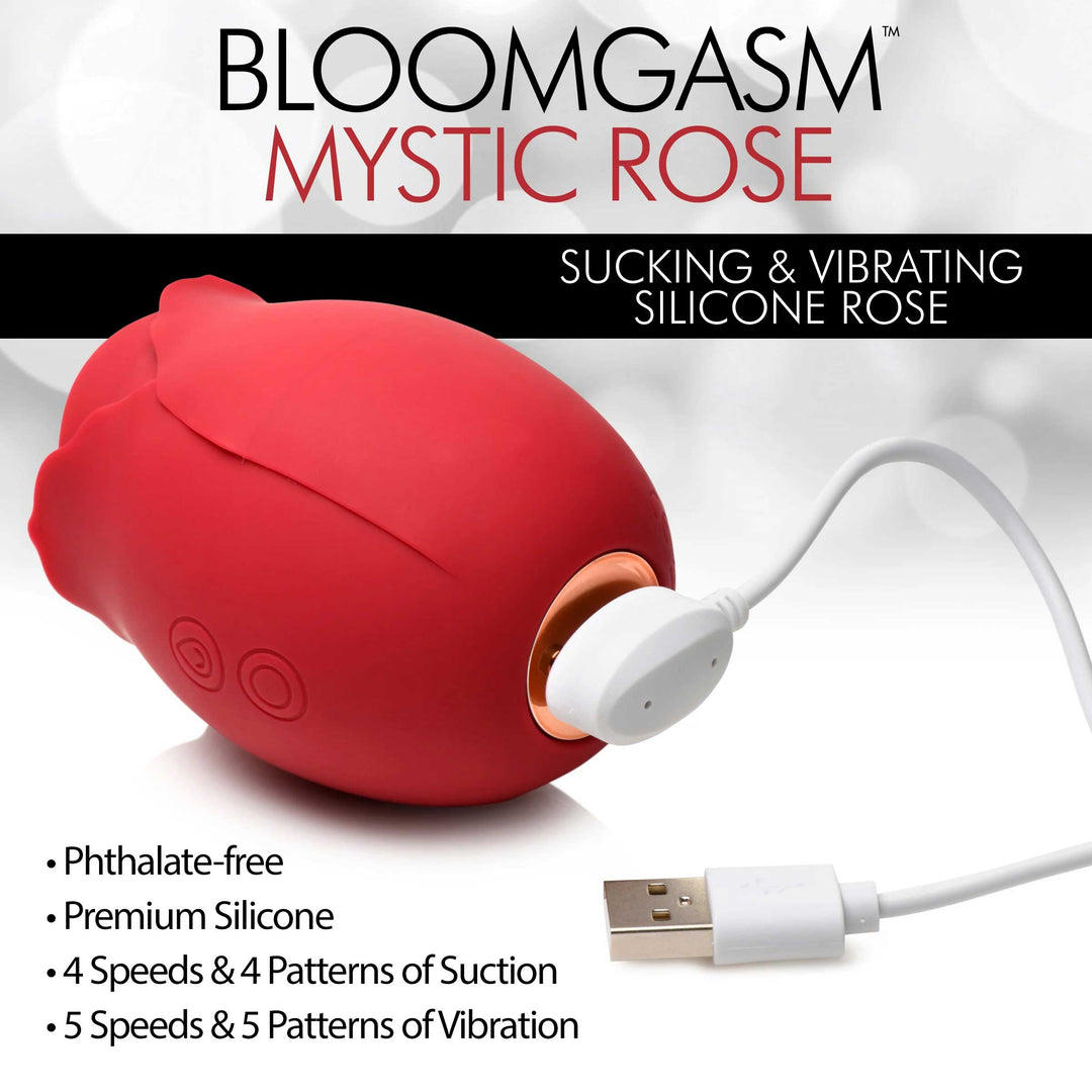 Mystic Rose Sucking and Vibrating Silicone Rose -  Red