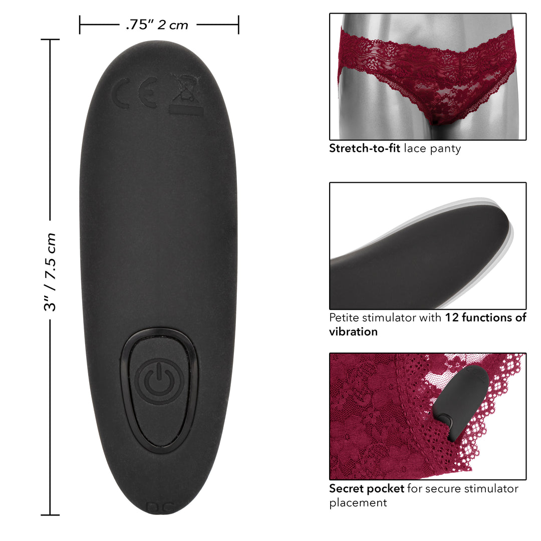 Remote Control Lace Panty Set - S/ M - Burgundy