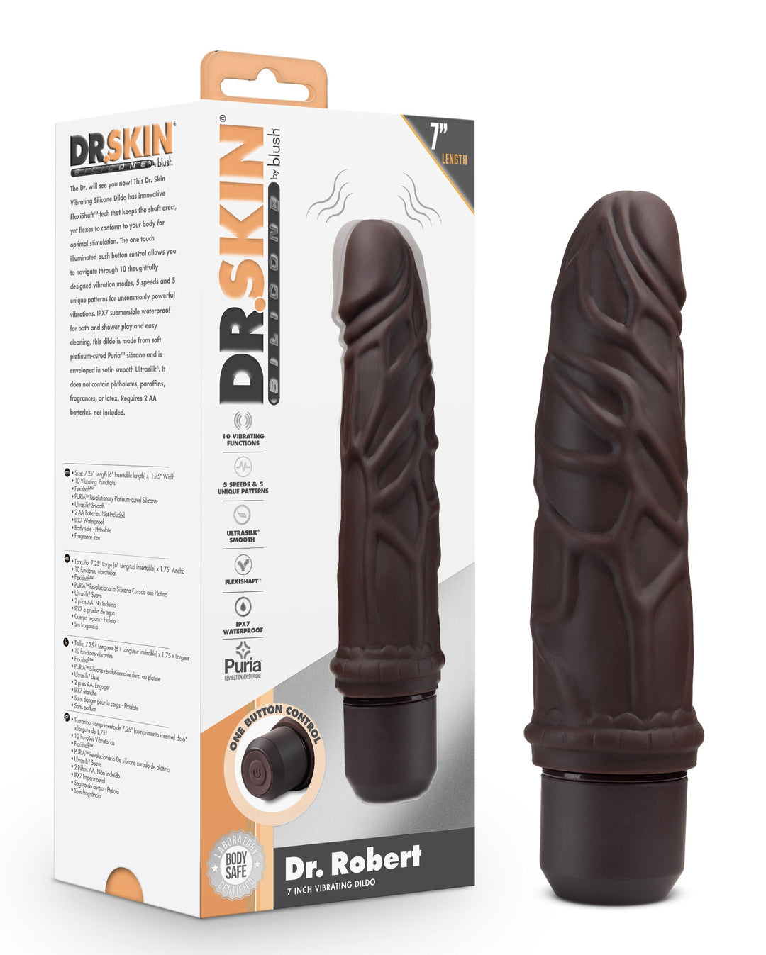 Dr. Skin Silicone - Dr. Robert - 7 Inch Vibrating  Dildo - Brown