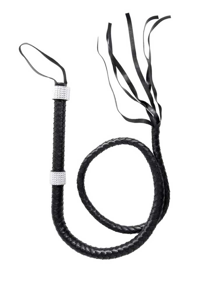 Rhinestone Handle Whip - Black