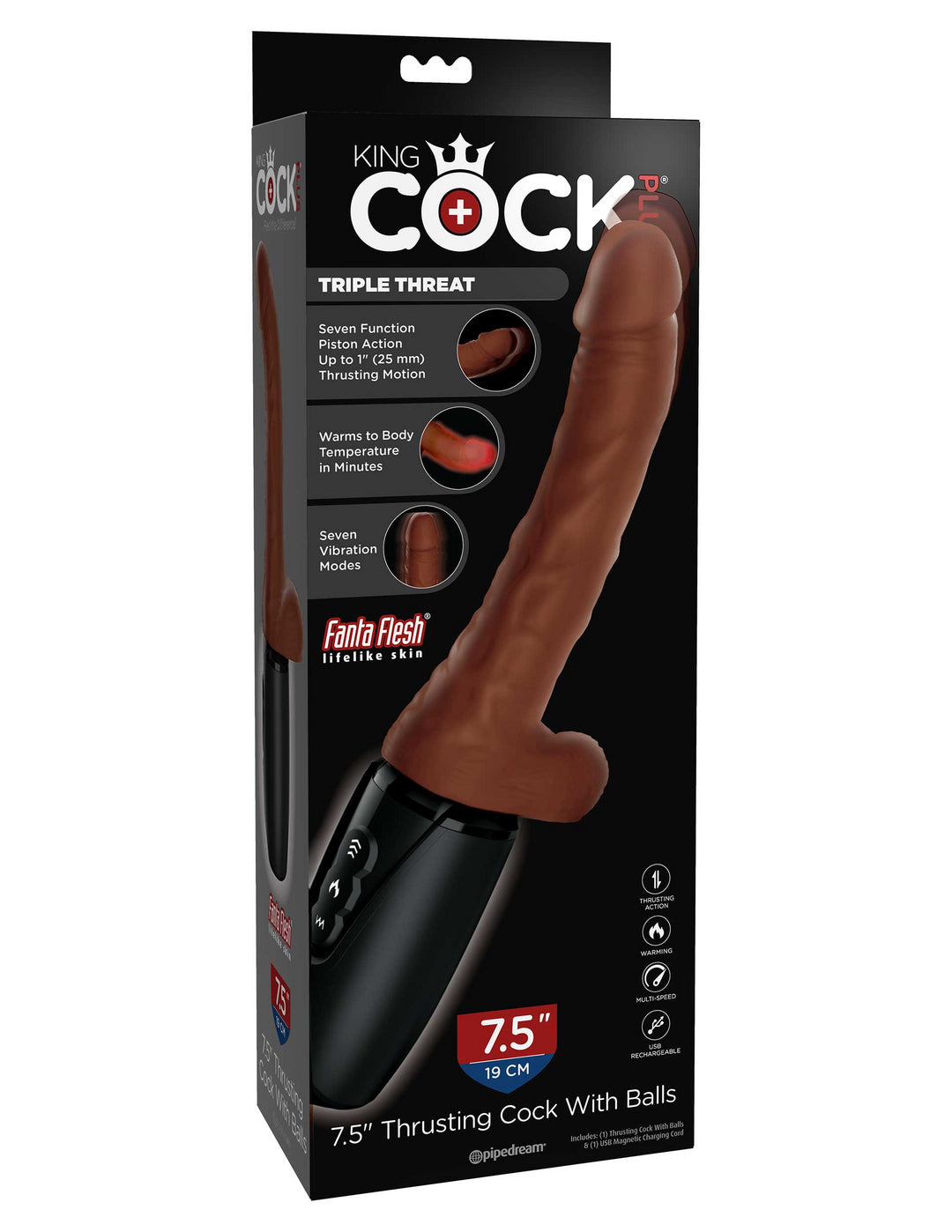 7.5 Inch Thrusting Cock With Balls - Brown