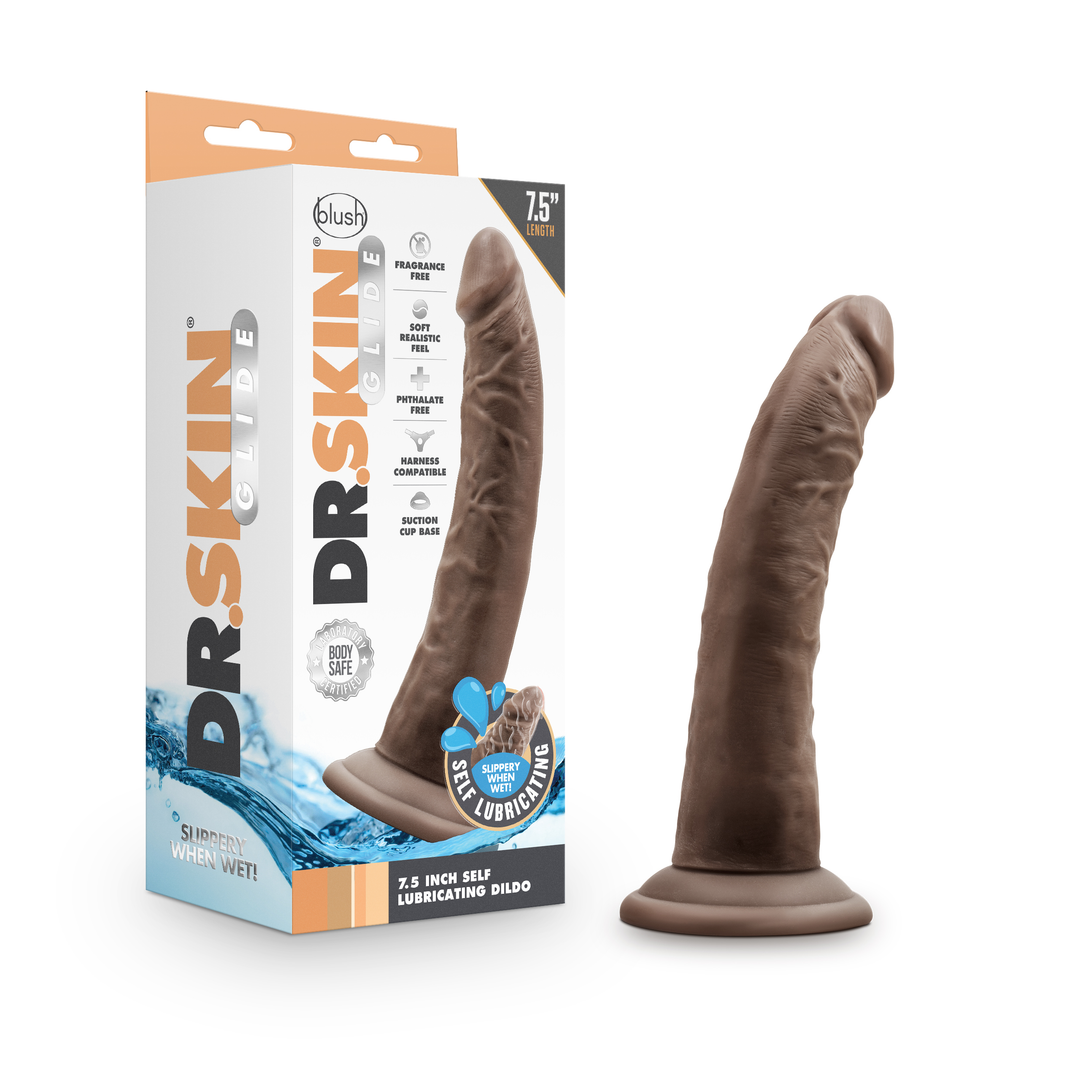 Dr. Skin Glide 7.5 Inch Self Lubricating Dildo -  Chocolate -