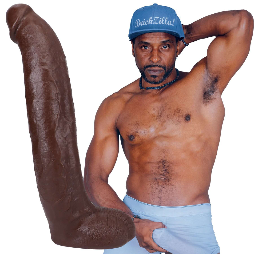 Signature Cocks - Brickzilla - 13 Inch Ultraskyn  Cock With Removable Vac-U-Lock Suction Cup -  Chocolate