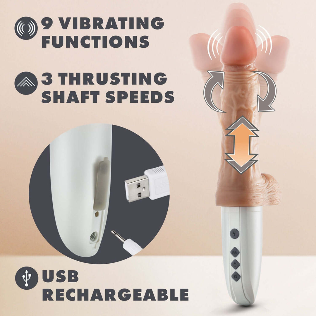 Dr. Skin Silicone - Dr. Hammer - 7 Inch Thrusting  Dildo With Handle - Beige