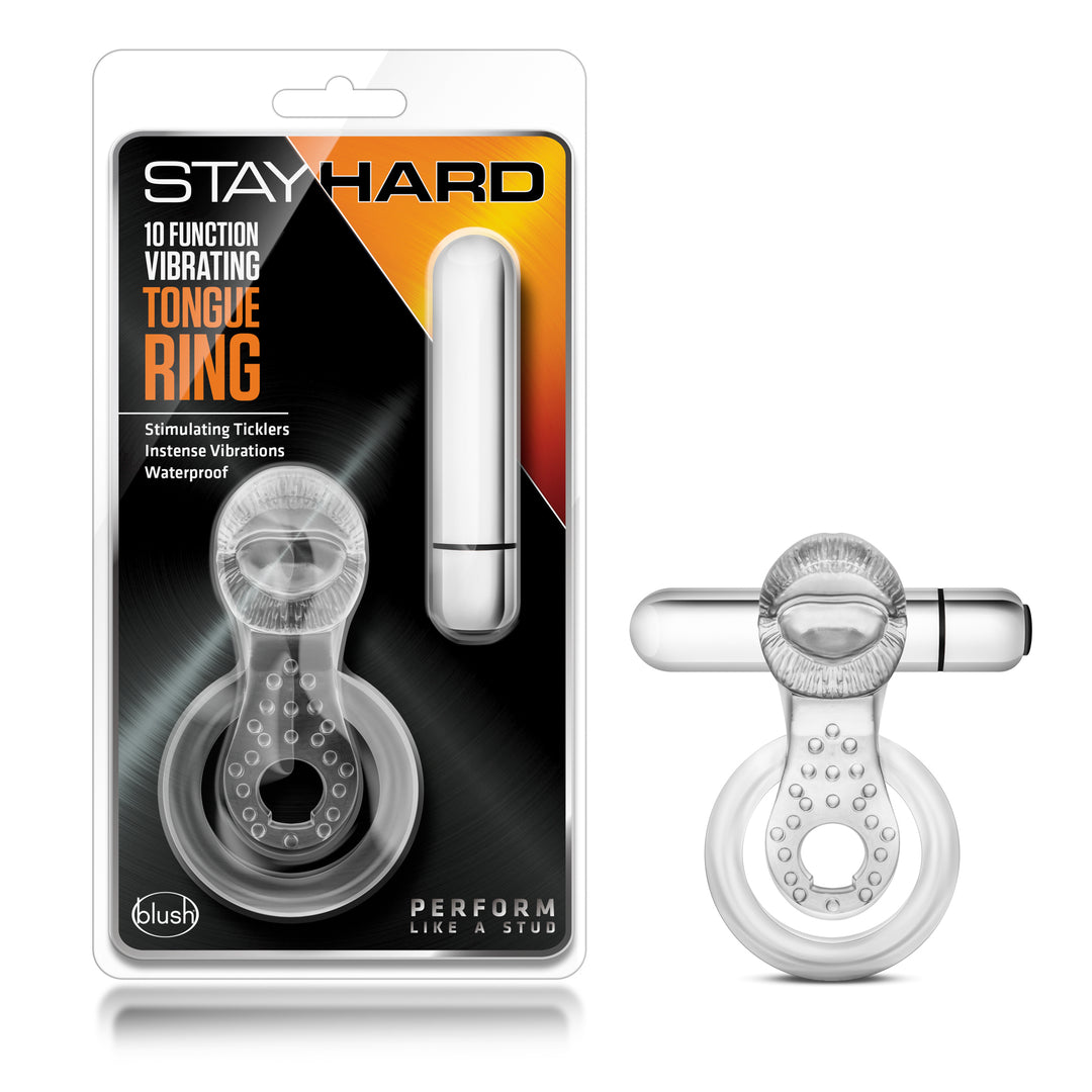 Stay Hard - 10 Function Vibrating Tongue Ring - Clear