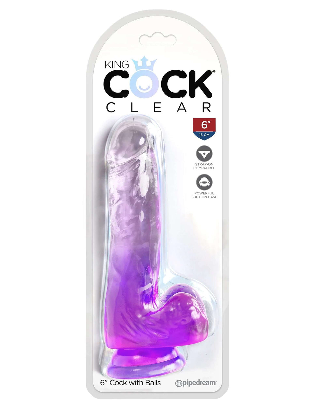 King Cock Clear 6 Inch With Balls - Purple