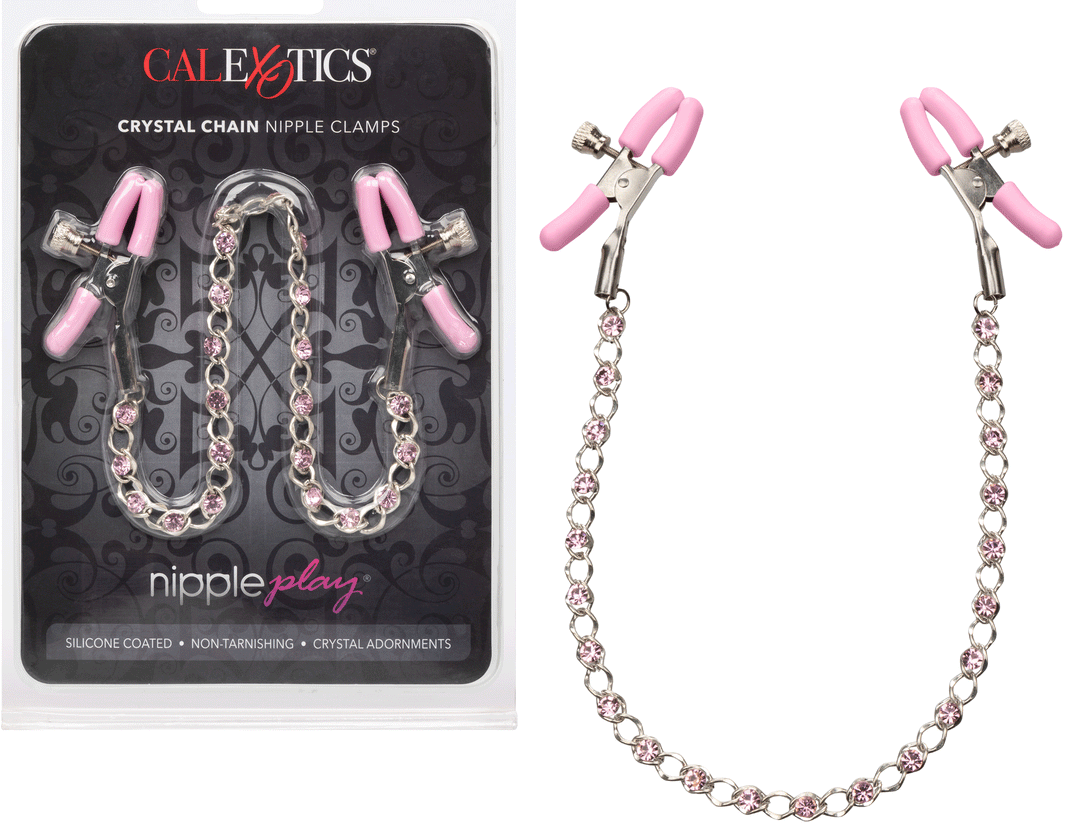 Nipple Play Crystal Chain Nipple Clamps - Pink