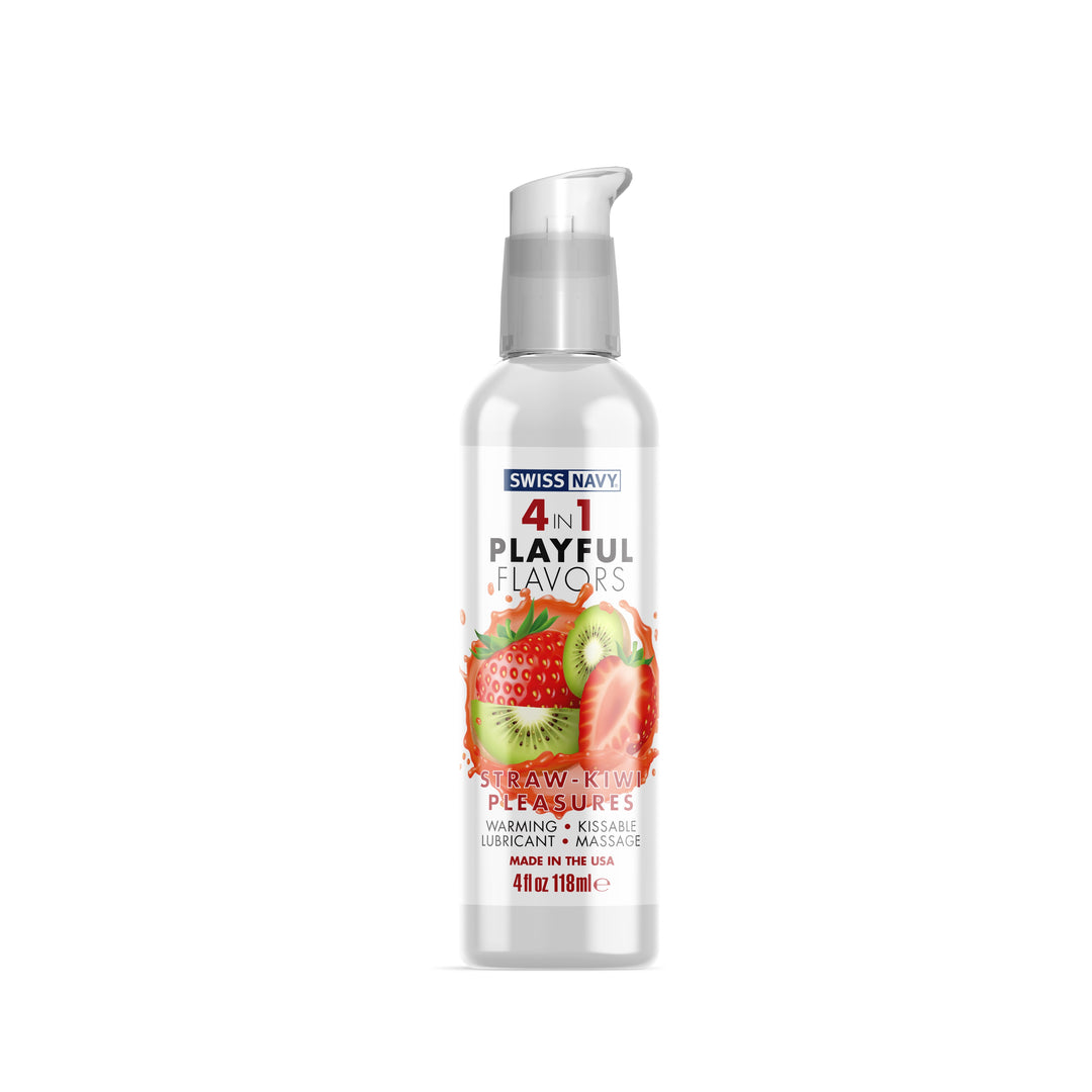 Swiss Navy 4-in-1 Playful Flavors - Strawberry  Kiwi Pleasures - 4 Fl. Oz.