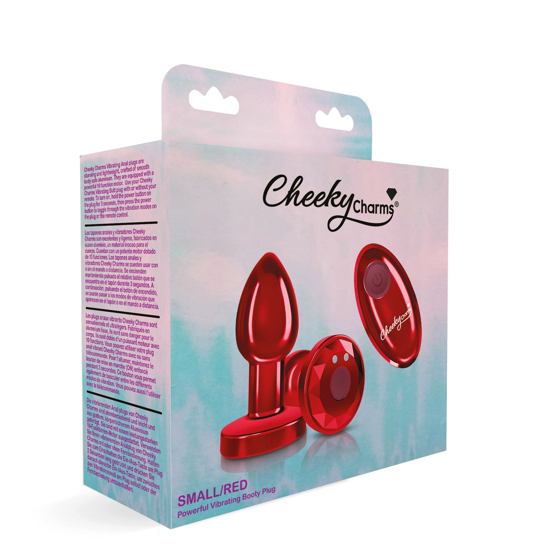 Cheeky Charms - Rechargeable Vibrating Metal Butt Plug With Remote Control - Red - Small