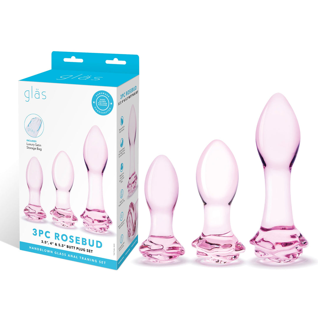 3 Pc Rosebud Butt Plug Set - Pink