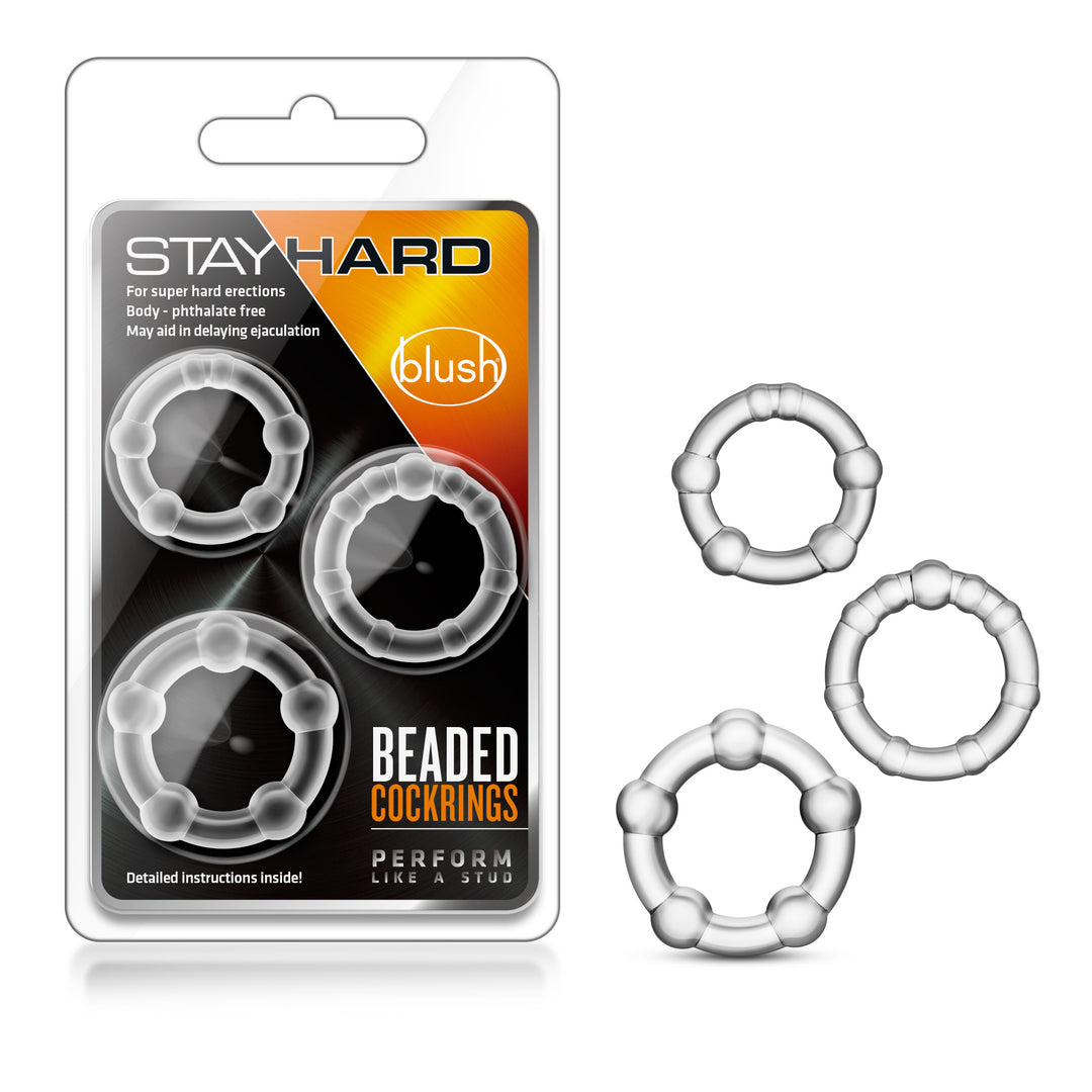 Stay Hard - Beaded Cock Rings - 3 Pack - Clear