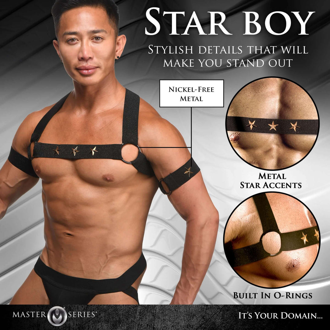 Star Boy Male Chest Harness With Arm Bands -  Small/medium - Black