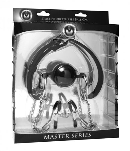 Hinder Silicone Breathable Ball Gag and  Nipple Clamps