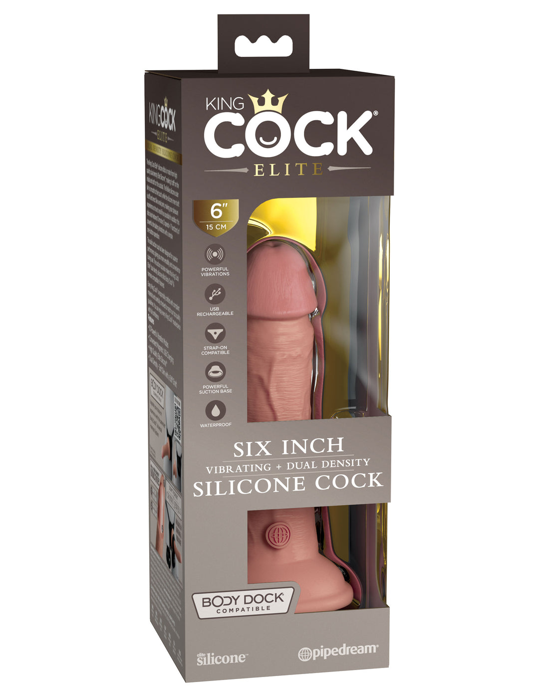 King Cock Elite 6 Inch Vibrating Silicone Dual  Silicone Dual Density Cock - Light