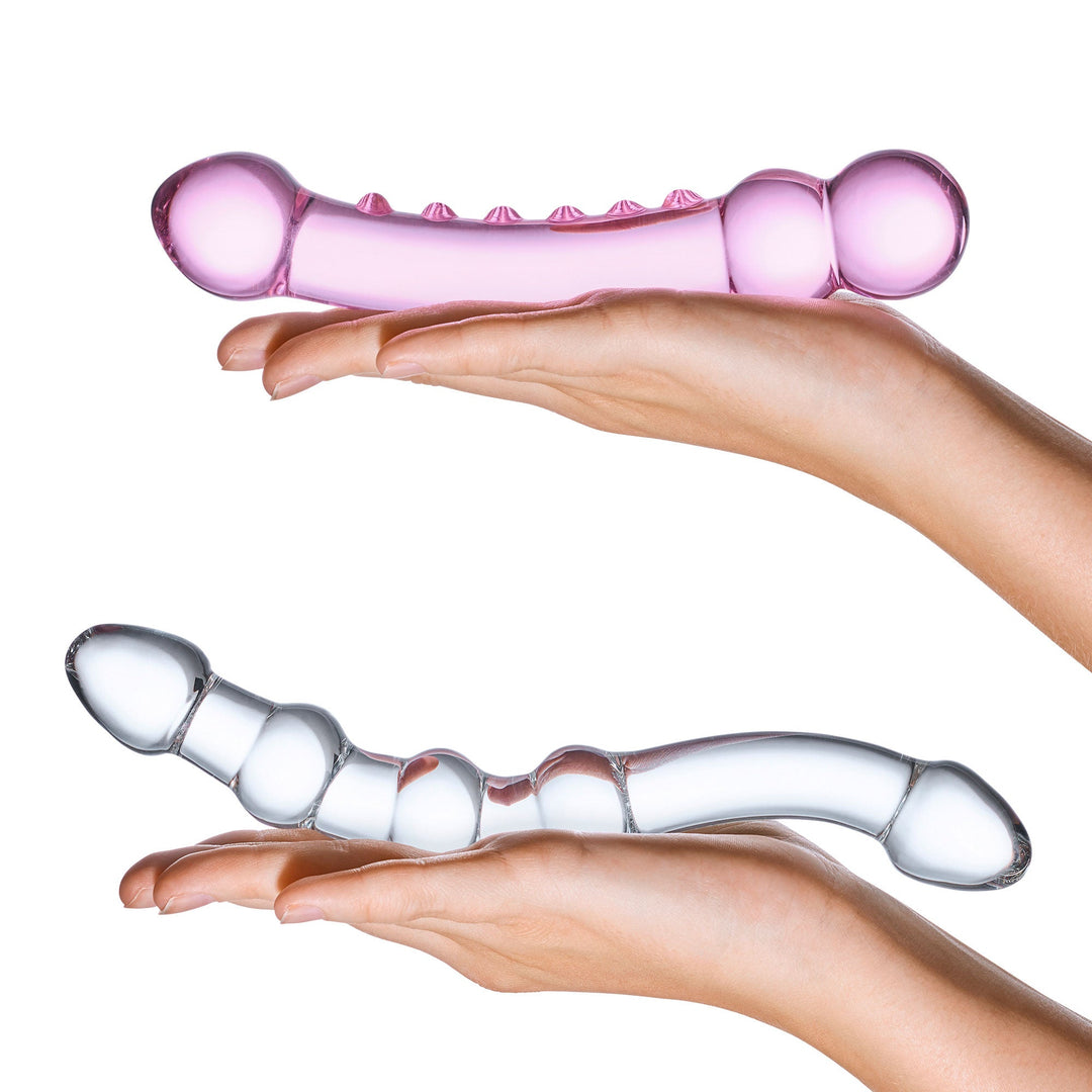 2 Pc Double Pleasure Glass Dildo Set - Pink/clear