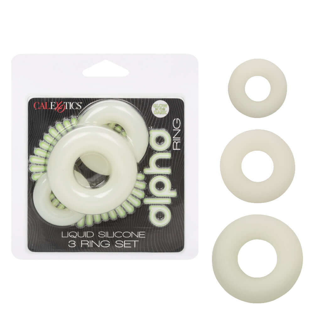 Alpha Glow-in-the-Dark Liquid Silicone 3 Ring Set  - White