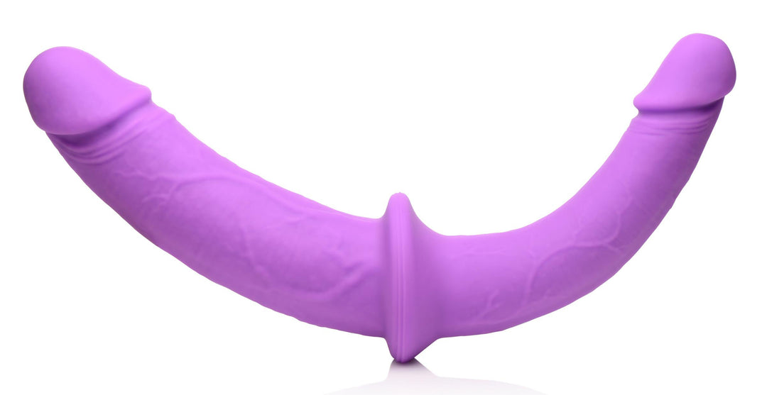 Double Charmer Silicone Double Dildo With Harness  - Purple