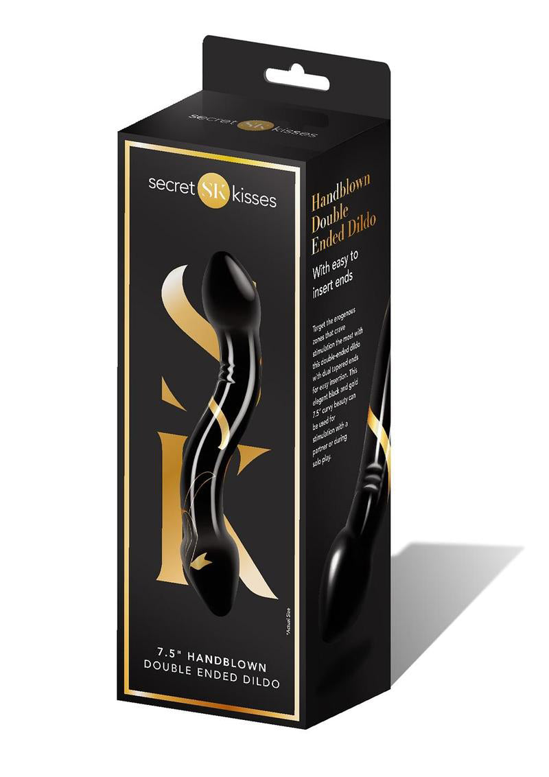 Secret Kisses - 7.5 Inch Handblown Double Ended  Dildo - Black