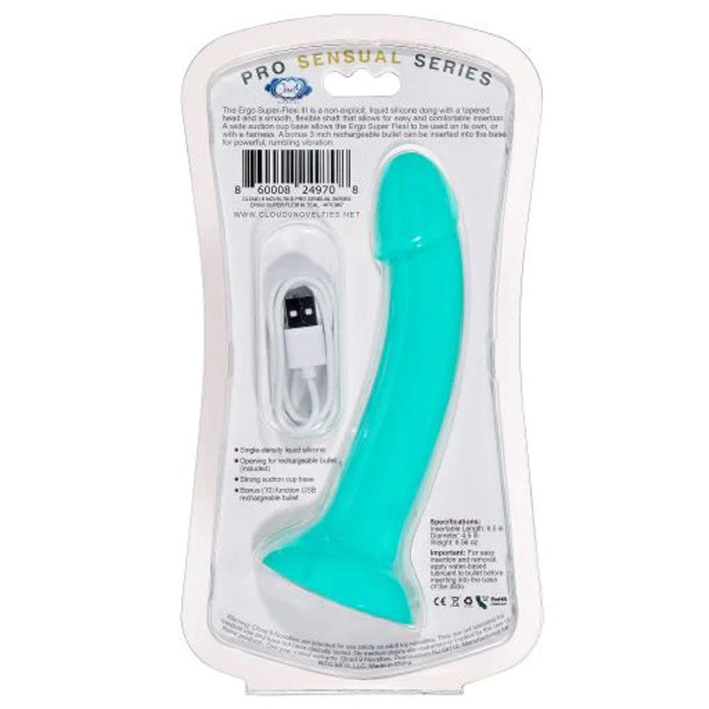 Ergo Super Flexi III Dong Soft and Flexible Liquid Silicone With Vibrator - Teal