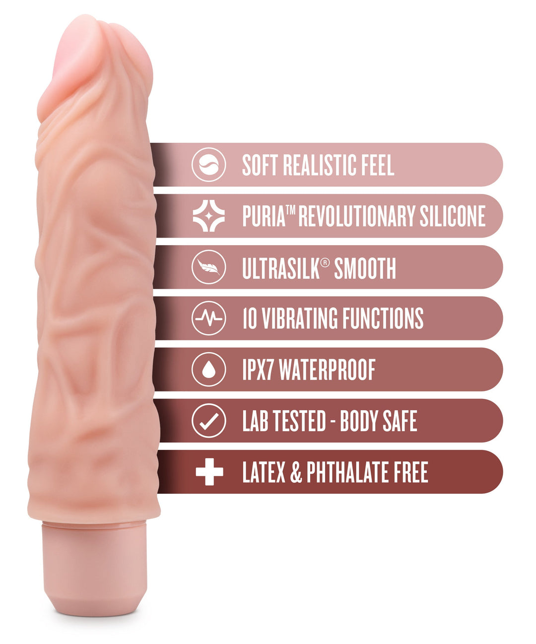 Dr. Skin Silicone - Dr. David - 8 Inch Vibrating  Dildo - Beige