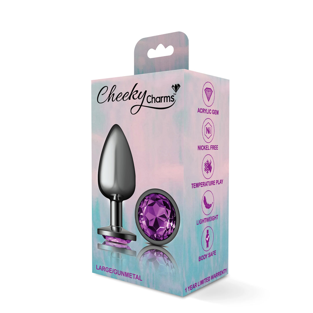 Cheeky Charms-Gunmetal Metal Butt Plug- Round-Deep Purple-Large