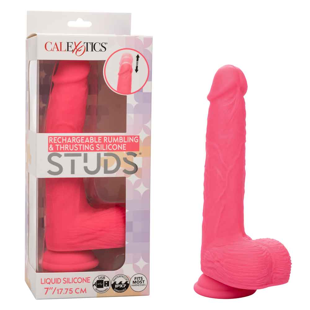 Rechargeable Rumbling and Thrusting Silicone Studs - Pink