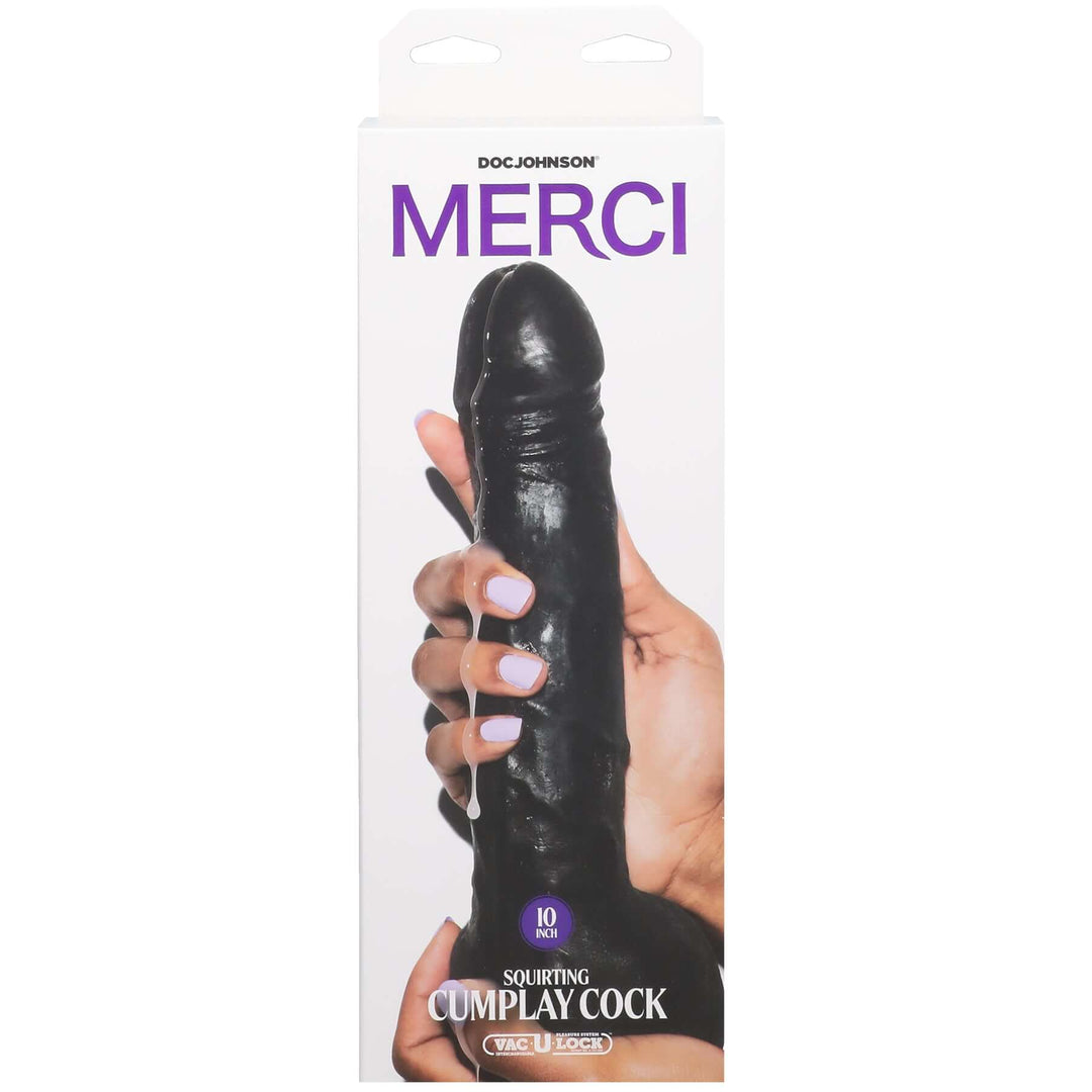 Merci - 10 Inch Dual Density Squirting Cumplay  Cock With Removable Vac-U-Lock Suction Cup -  Black