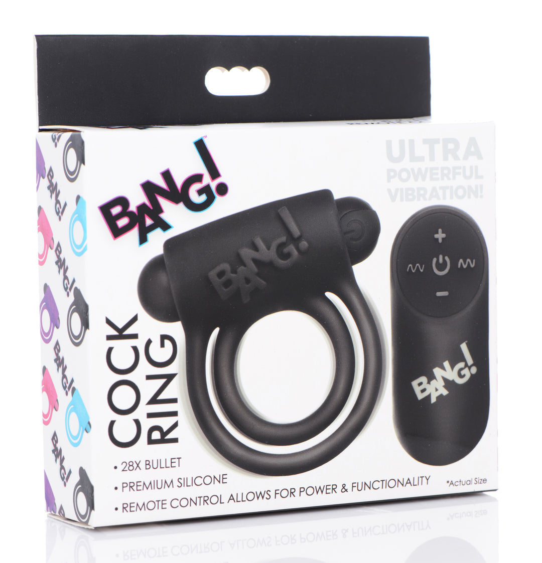 Bang - Silicone Cock Ring and Bullet With Remote  Control - Black