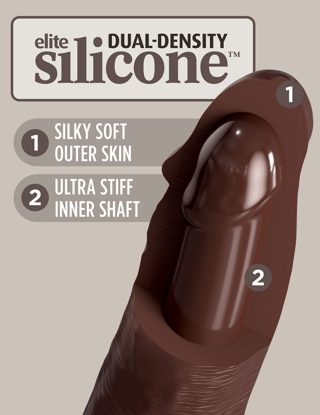 King Cock Elite 11 Inch Silicone Dual Density Cock - Brown