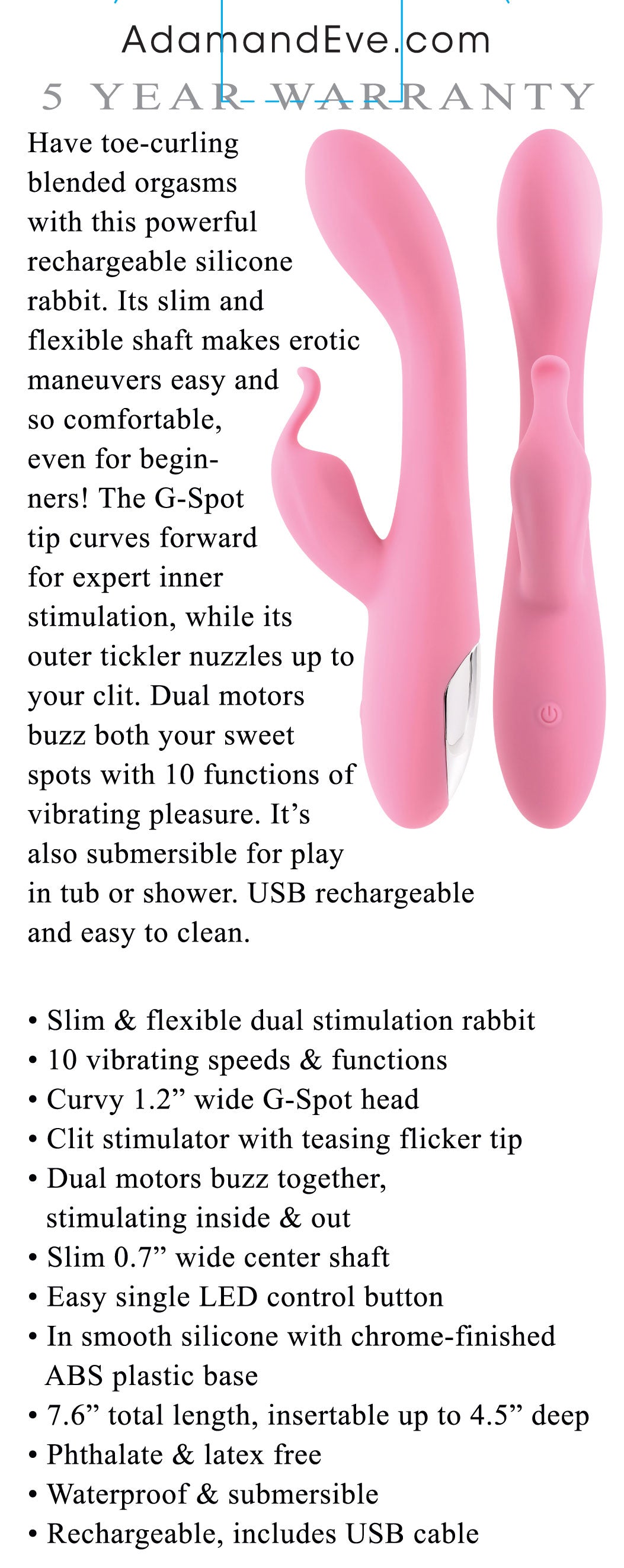 Eve's Rechargeable Slimline Rabbit - Pink