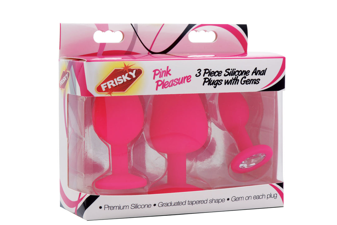 Pink Pleasure 3 Piece Silicone Anal Plugs With Gems