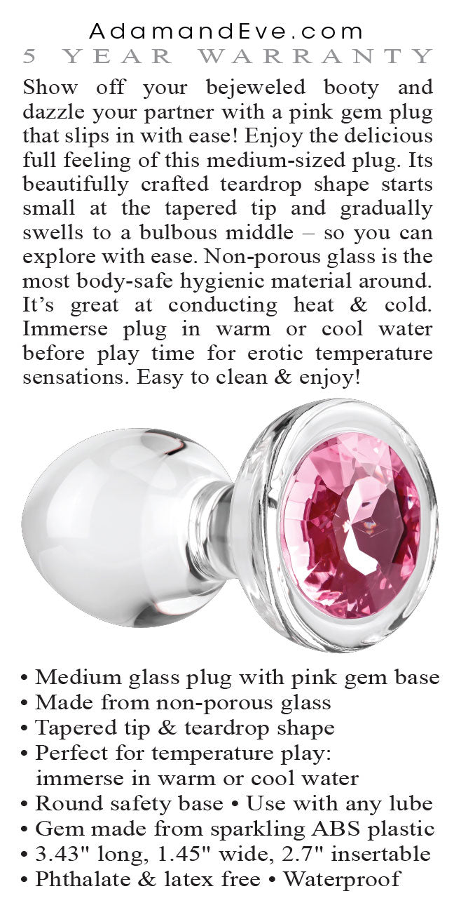 Pink Gem Glass Plug - Medium - Pink