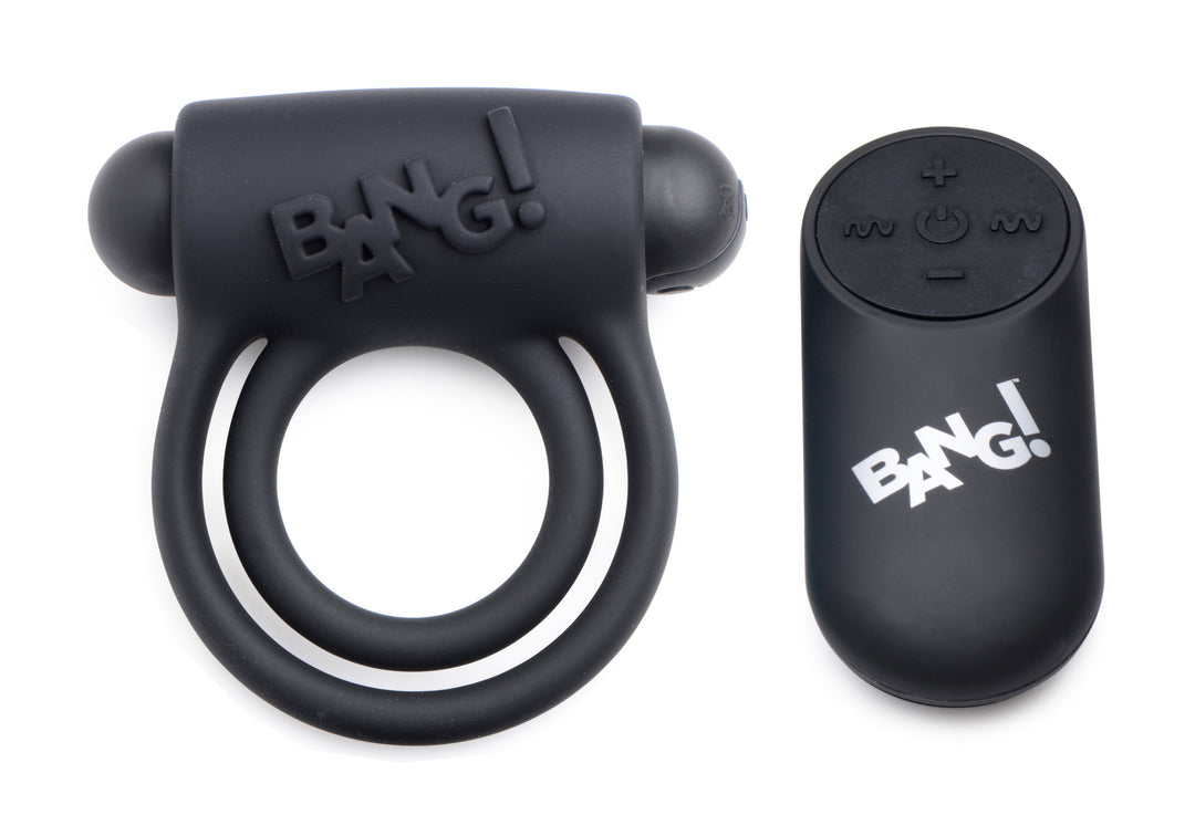 Bang - Silicone Cock Ring and Bullet With Remote  Control - Black