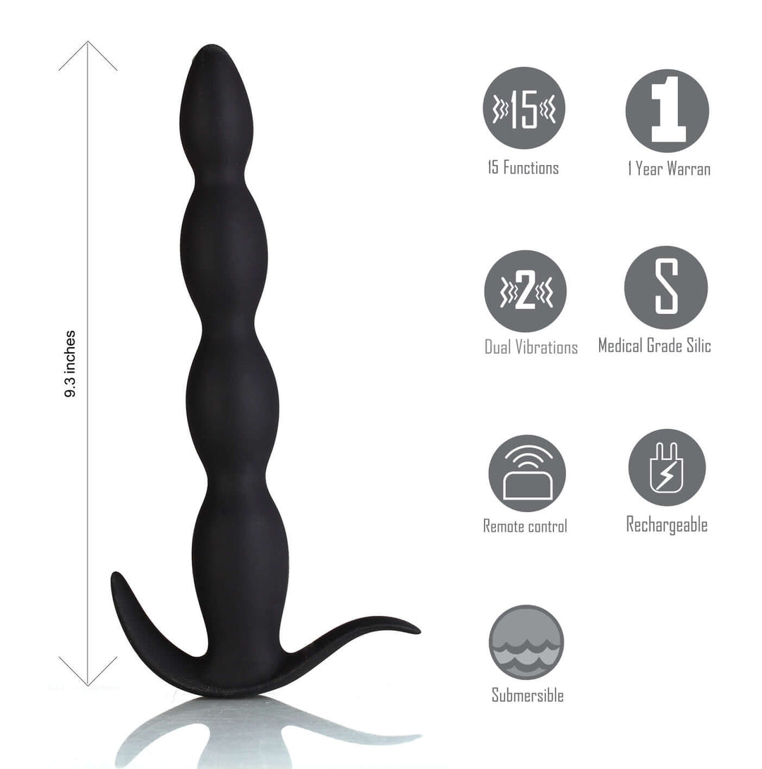 Mason Remote Control Silicone Butt Plug - Black