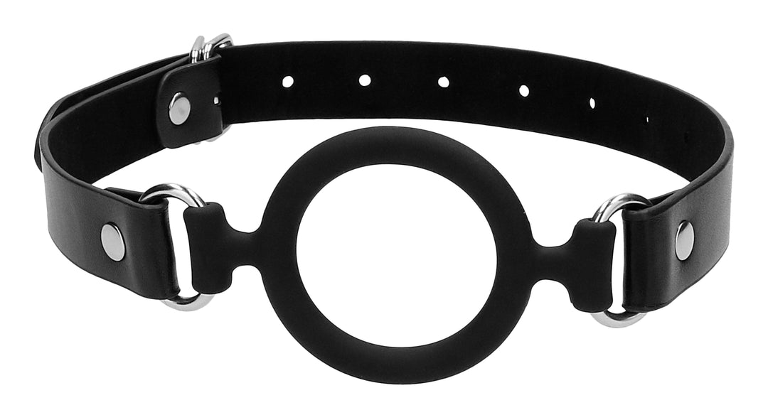 Silicone Ring Gag With Adjustable Bonded Leather  Staps - Black