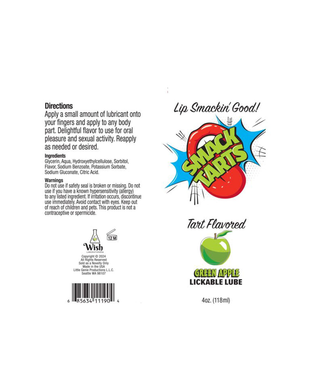 Smack Tarts 4oz Lickable Flavored Lubricant -  Green Apple