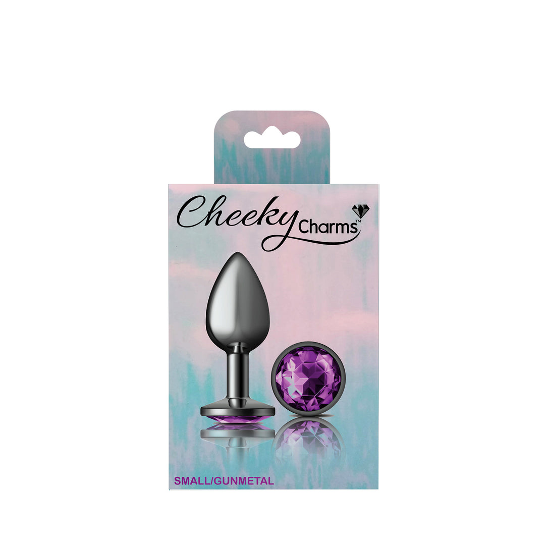 Cheeky Charms-Gunmetal Metal Butt Plug- Round-Deep Purple-Small