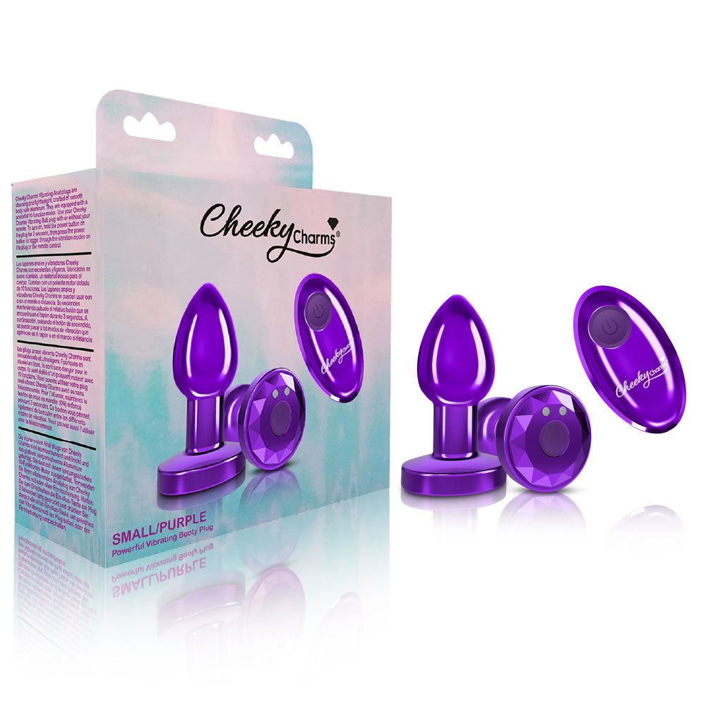 Cheeky Charms - Rechargeable Vibrating Metal Butt  Plug With Remote Control - Purple - Small