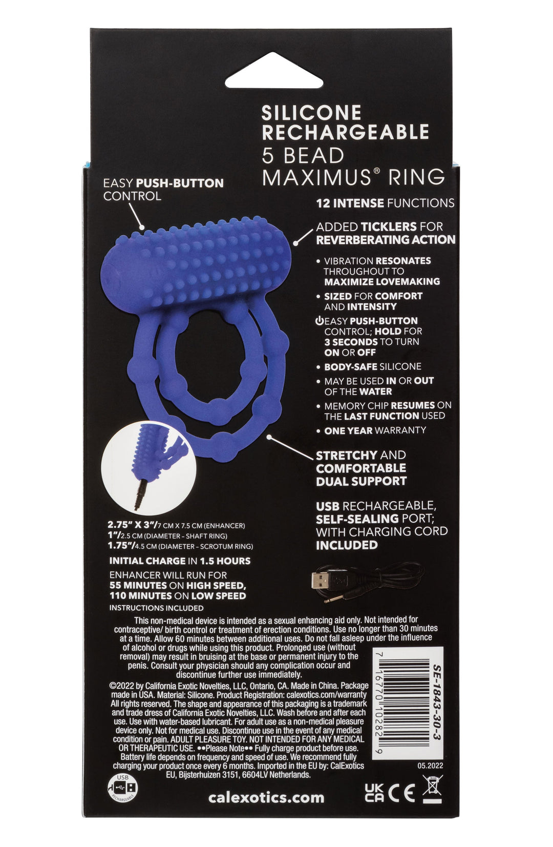 Silicone Rechargeable 10 Bead Maximus Ring - Blue