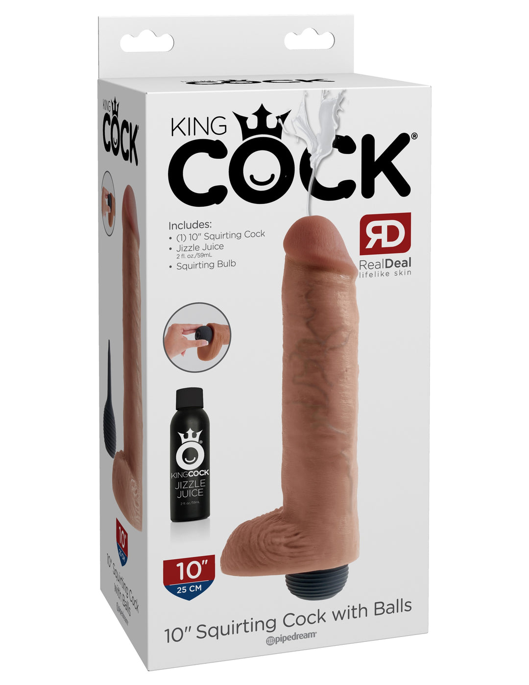 King Cock 10 Inch Squirting Cock With Balls - Light