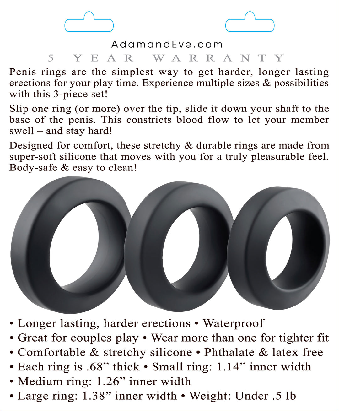 Adam's 3-Piece Penis Ring Set - Black