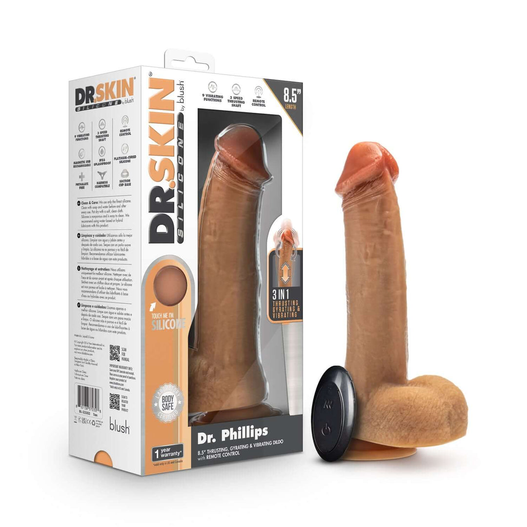 Dr. Skin Silicone - Dr. Phillips - 8.5 Inch  Thrusting Dildo - Tan